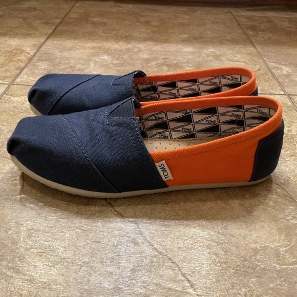 Toms Shoes - Toms Alpargatas Womens Size 9 Navy Blue Orange Flat Slip On Shoes Clemson Auburn